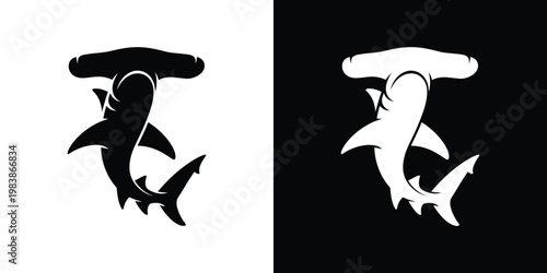 Black and white shark silhouettes with mushroom