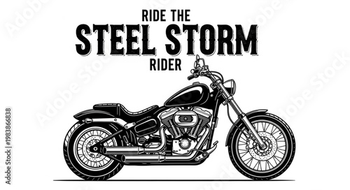 Classic Motorcycle Illustration with Bold Typography.
