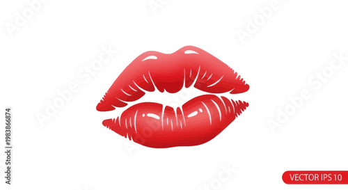Red glossy lips illustration, kiss mark, sensual beauty concept