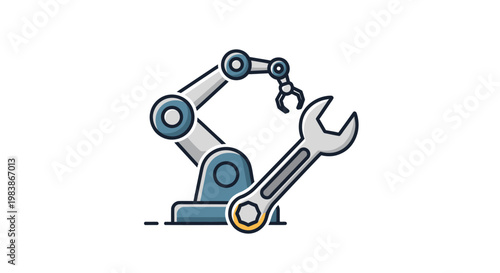 Tableau sur toile Robotic arm holding wrench - automation, industry, engineering, technology icon