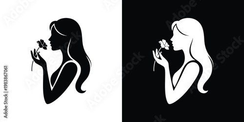 Black and white silhouettes of women smelling flowers