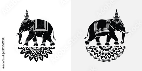 Black and white thai style elephant thailand ornate