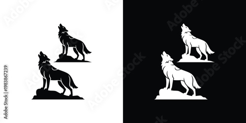 Black and white wolf silhouettes on contrasting backgrounds 1