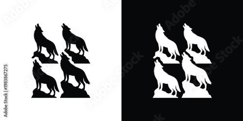 Black and white wolf silhouettes on contrasting backgrounds 3