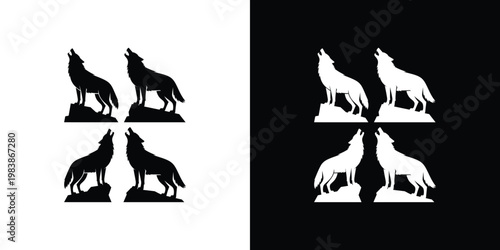 Black and white wolf silhouettes on contrasting backgrounds 2