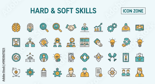Visual representation of hard and soft skills with colorful icon illustrations