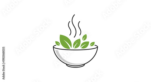 Fresh green leaves in white bowl graphic illustration design for healthy food