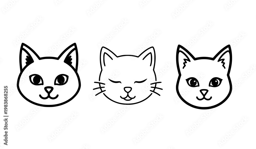 Fototapeta premium Minimal Cat Face Monoline Icon Thin Line Black and White Vector Simple Clean Design