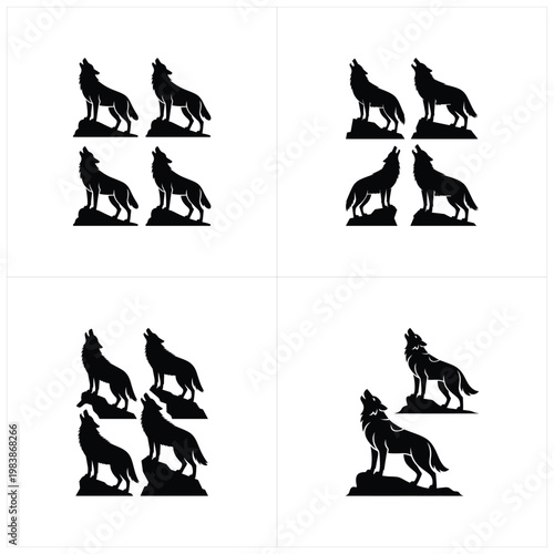 Black silhouettes of wolves howling on rocks wolf 1