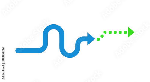 winding blue path transitioning to a clear green arrow symbolizing a journey from complex challenge to simple efficient solution and progress.