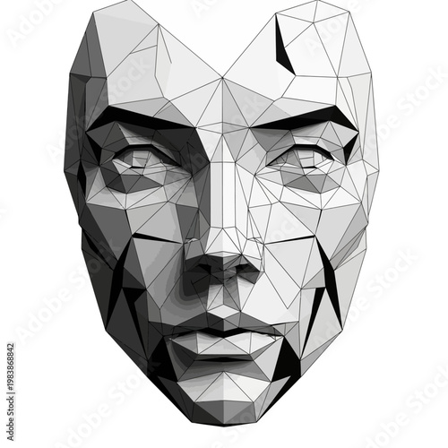Abstract Geometric Human Face Sculpture Low Poly Design.