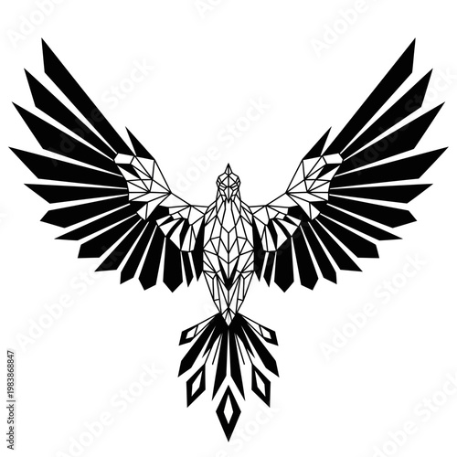 Geometric Abstract Bird of Prey with Wings Spread Wide.