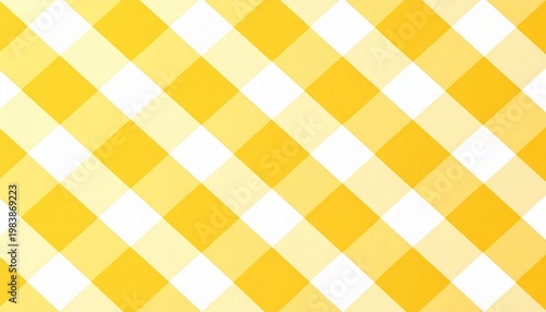 Padrão xadrez vichy amarelo e branco em diagonal, ideal para fundos de design gráfico, têxteis e decorações de verão.