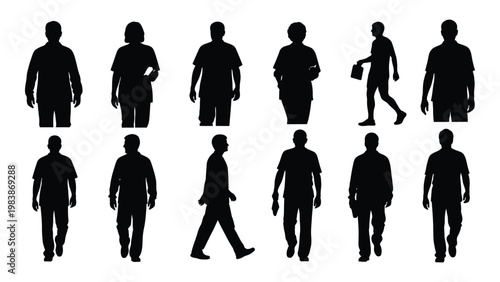 A collection of diverse silhouettes depicting people walking in various casual poses high quality professional detailed