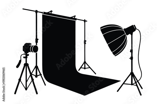 Professional photography studio equipment icon set vector illustration