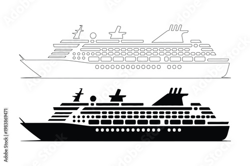 Luxury cruise ships and ocean liner icon set vector illustration with vacation