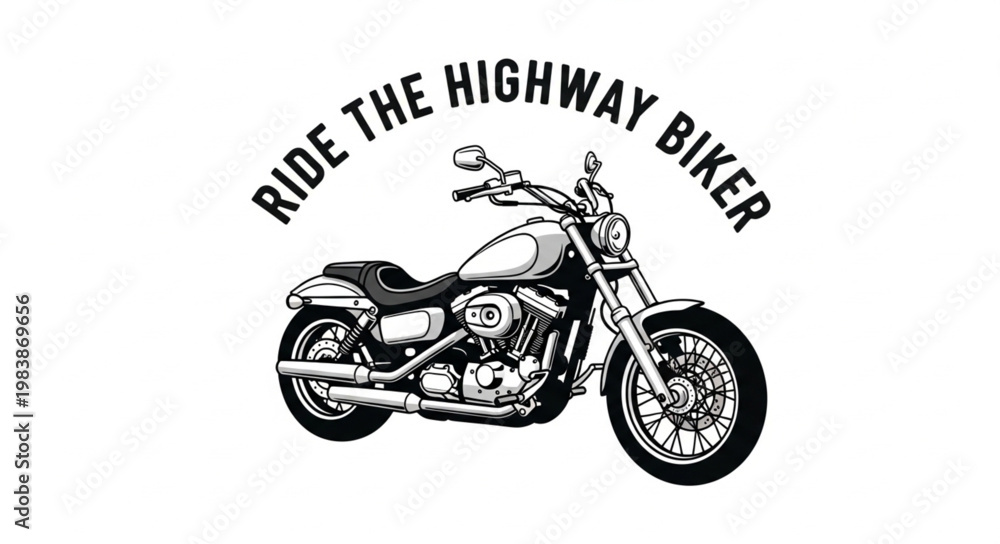Obraz premium Classic Motorcycle with Ride the Highway Biker Text.