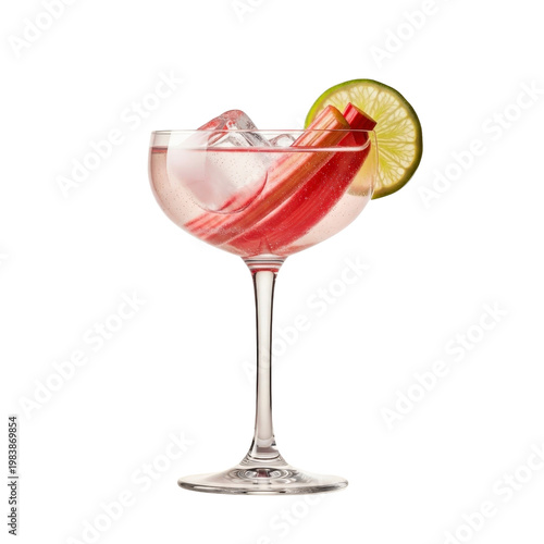 Rhubarb gin cocktail with lime and ice