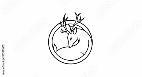 Deer Head with Antlers Illustration.