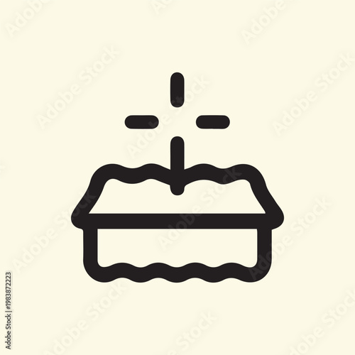 Simple Holy Water Font Icon Featuring a Radiant Cross and Wavy Water Elements