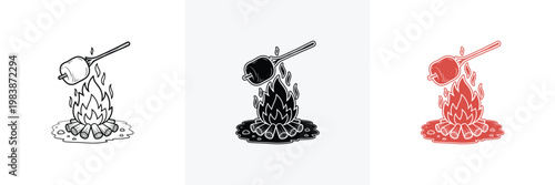 Red and black bicycle and motorcycle silhouettes with red flame on white background