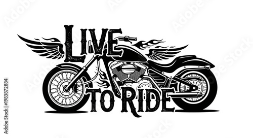 Classic Motorcycle with Wings and Flames.