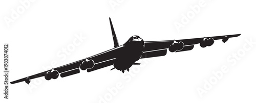 B-52 Bomber Aircraft Silhouette Vector – Military Strategic Plane Top View, Black 