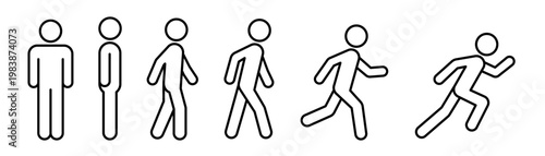 People icon set. Person lie, stand, sit, walk and run icon. People sitting, standing, walking and running symbol. People icons in different posture, human various action poses. Vector Illustration.
