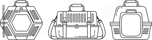 Minimalist Line Drawings of Pet Carriers in Different Shapes and Styles for Animal Travel