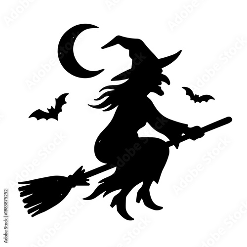 witch on a broom illustration vector