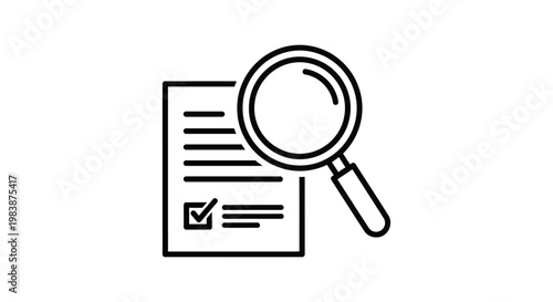 document review with a magnifying glass and checklist icon symbolizing thorough audit data analysis and quality inspection.