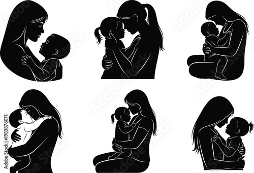 Mother and baby silhouette embrace expressions of tender love and connection.