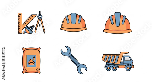 Construction tools and equipment icons set.