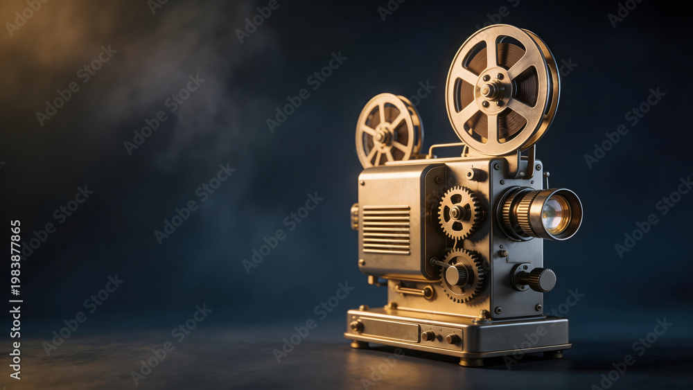Fototapeta premium Vintage film projector on dark background