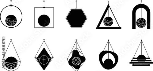 Minimalist geometric chandelier silhouette collection featuring mid-century modern pendant lamp designs, abstract 