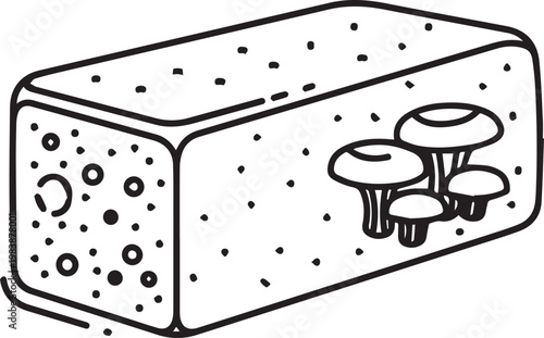 Organic mushroom block substrate for cultivation line art illustration for gourmet mushroom farming and biotechnology