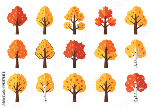 Collection of colorful autumn trees with vibrant foliage, showcasing the beauty of the fall season