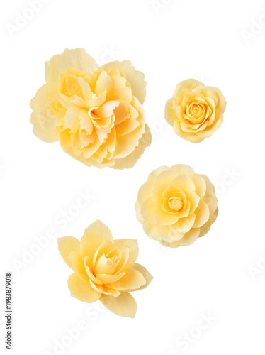 Fotografija Beautifully handcrafted yellow paper camellia flowers in a delightful arrangement