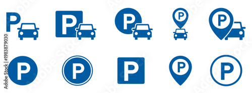 駐車場・道路標識と車のアイコンマーク青