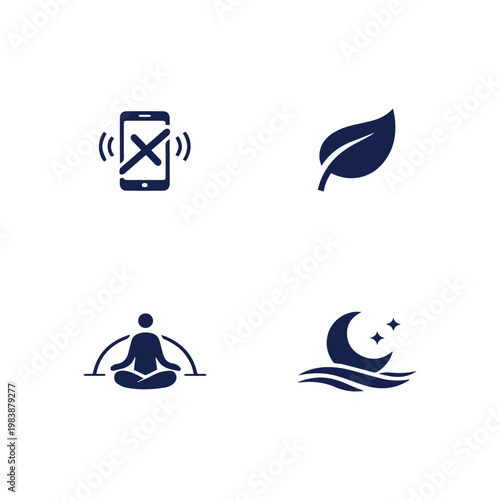 Embrace Serenity Digital Detox Nature Meditation and Peaceful Sleep Icons