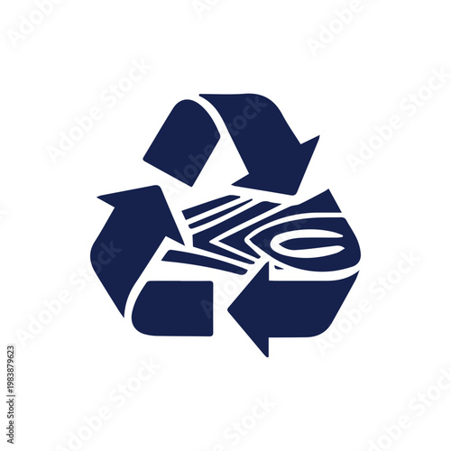 Eco friendly deep blue recycling icon with organic wood grain pattern