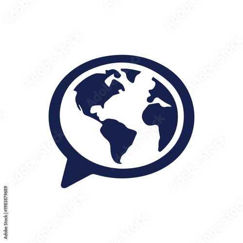 Earth globe in speech bubble symbolizing worldwide communication and dialogue