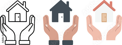 Minimalist icon set of school lockers and framed artwork in line art solid and blue variations on white background