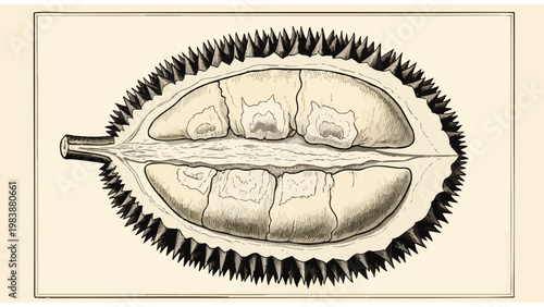 Exotic Durian Fruit Cutaway Illustration - Tropical Food Ingredient
