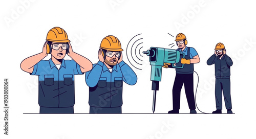 Construction workers experiencing loud noise and vibrations from heavy machinery.