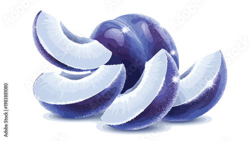 Fresh Plums Cut Slices Isolated White Background Healthy Food Ingredient