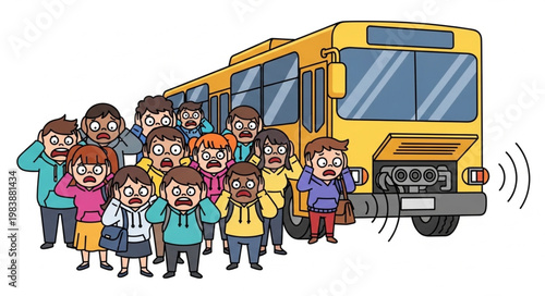 Crowd of People Reacting to Loud Bus Engine Noise.