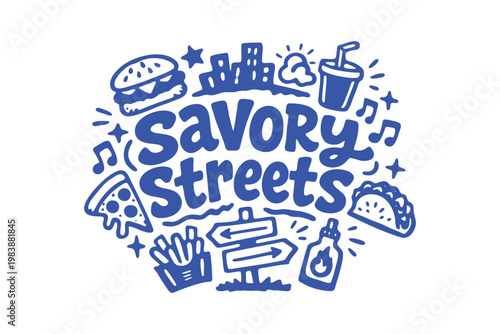 Savory Streets Hand Drawn Street Food Doodle Illustration