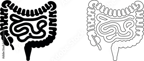 Human Intestine and Stomach Icon Set – Gastroenterology and Digestive System Medical Vector Illustration