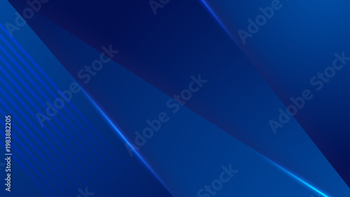 Premium dark blue vector background featuring sharp geometric shapes and futuristic glowing neon light streaks for corporate or technology presentations